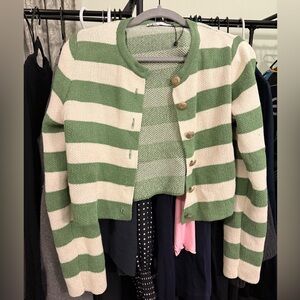 Zara premium striped green and cream cardigan with gold buttons